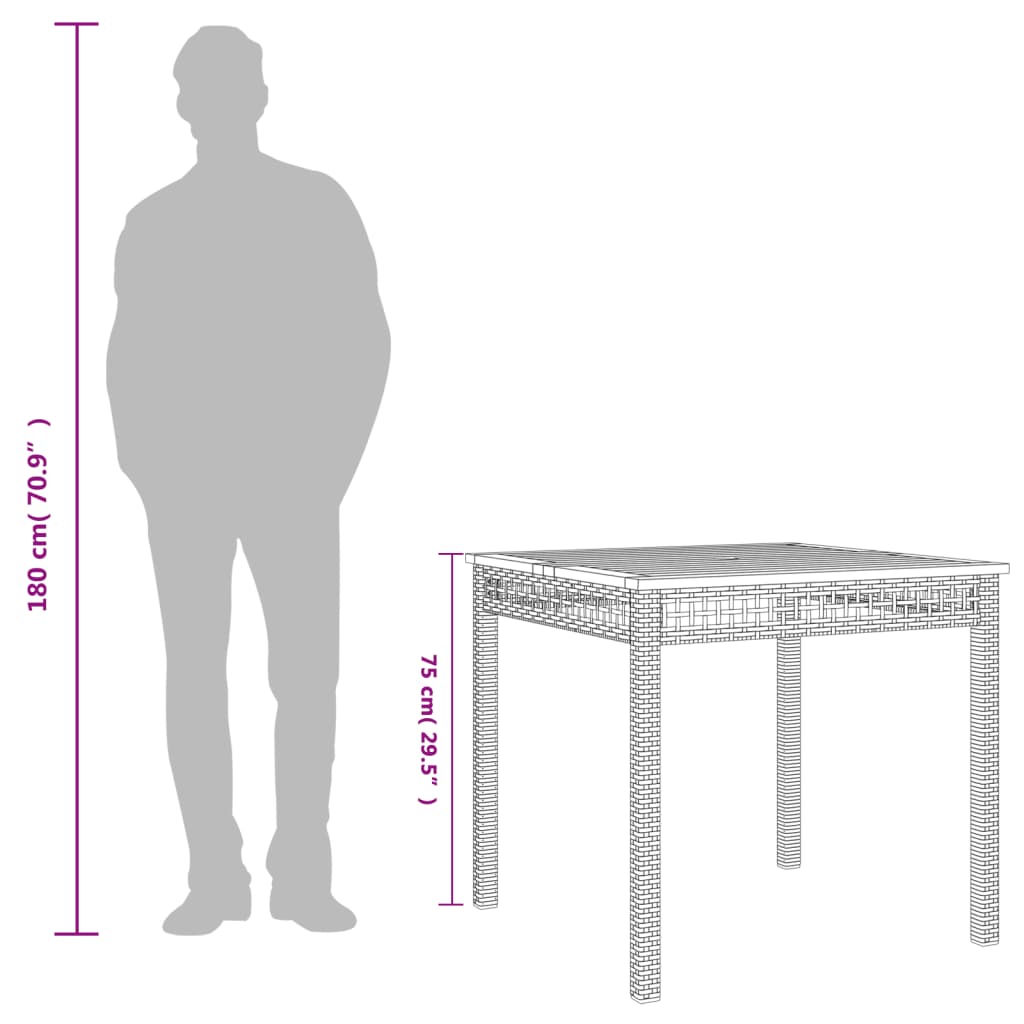 Garden Table Grey 80x80x75 cm Poly Rattan Acacia Wood
