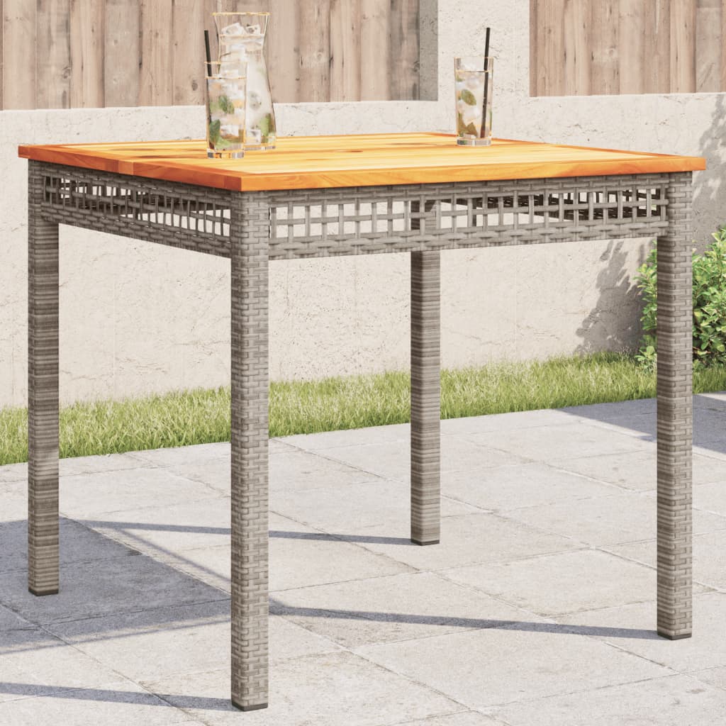 Garden Table Grey 80x80x75 cm Poly Rattan Acacia Wood