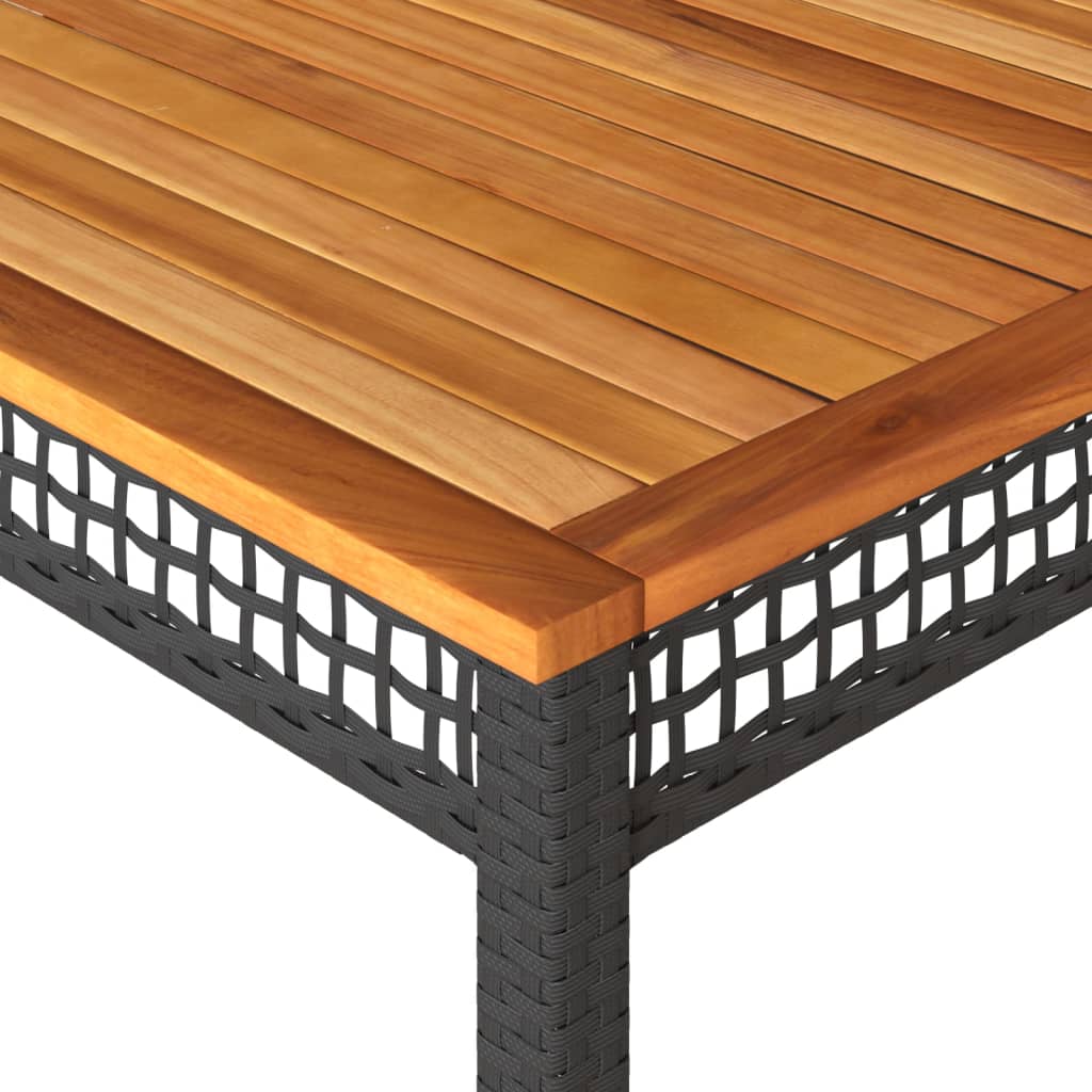 Garden Table Black 180x90x75 cm Poly Rattan Acacia Wood