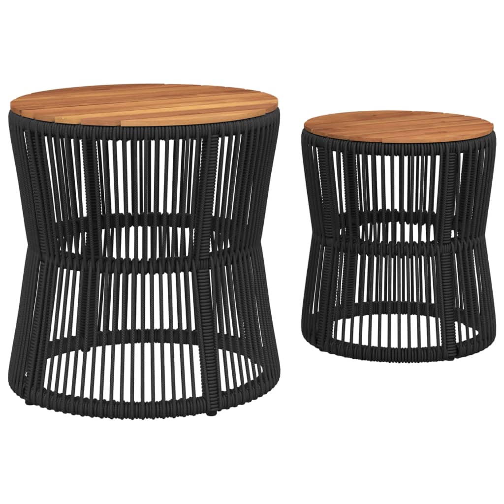 vidaXL Garden Side Tables 2 pcs with Wooden Top Black Poly Rattan