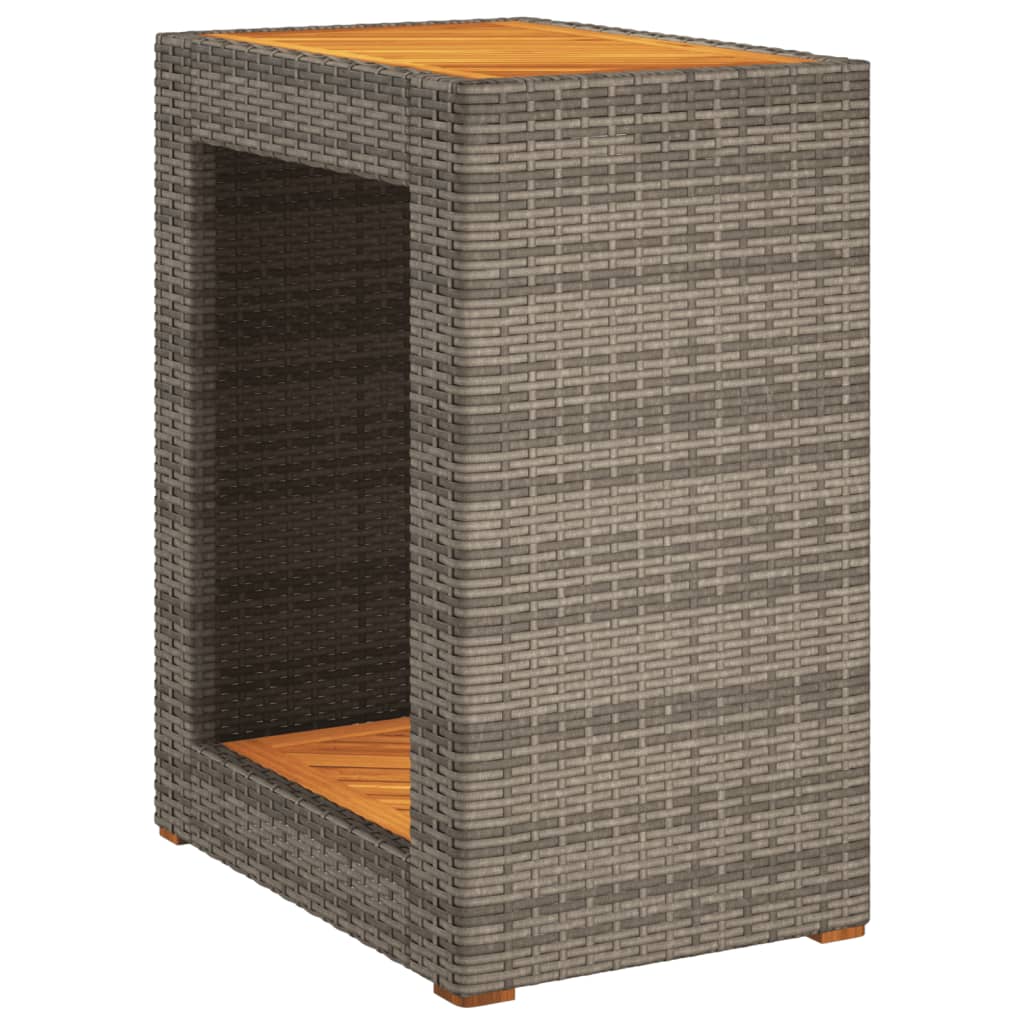 Garden Side Table with Wooden Top Grey 60x40x75 cm Poly Rattan