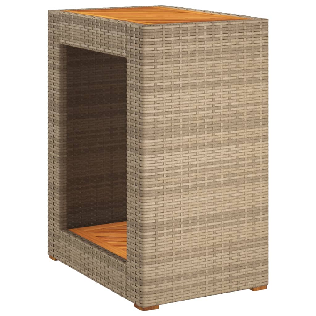 vidaXL Garden Side Table with Wooden Top Beige 60x40x75 cm Poly Rattan