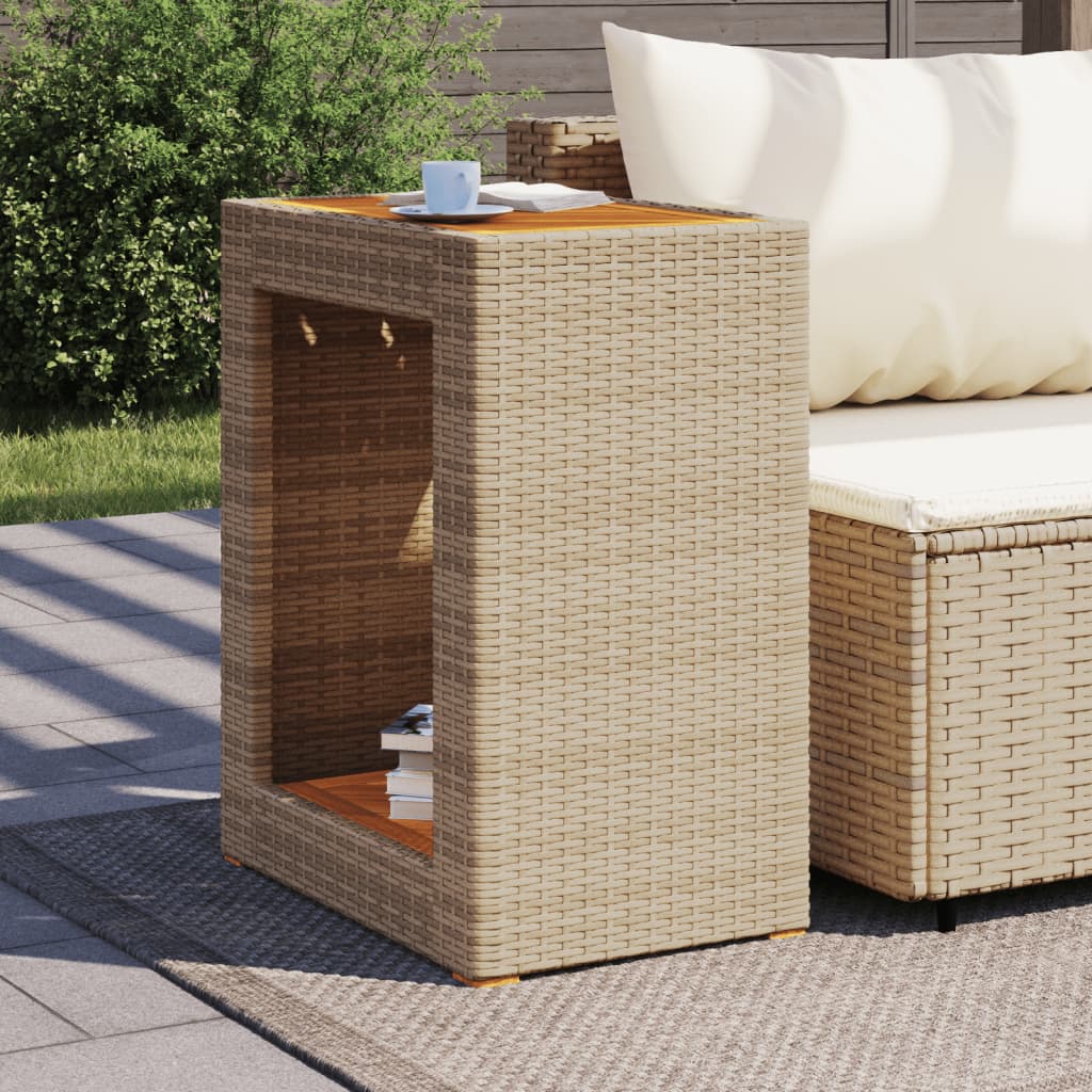 vidaXL Garden Side Table with Wooden Top Beige 60x40x75 cm Poly Rattan