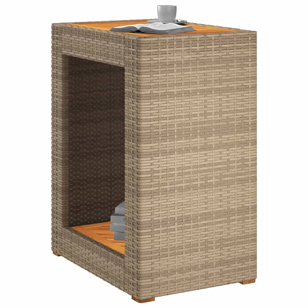 vidaXL Garden Side Table with Wooden Top Beige 60x40x75 cm Poly Rattan