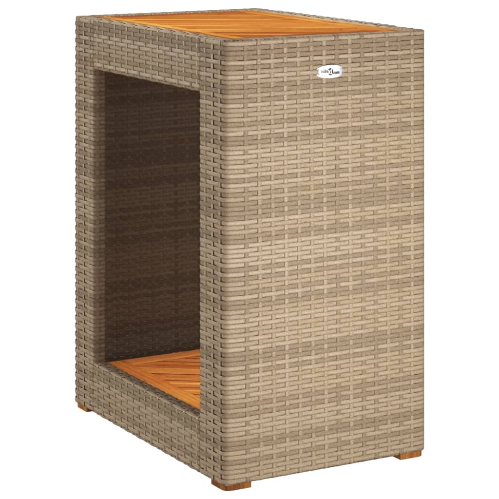 vidaXL Garden Side Table with Wooden Top Beige 60x40x75 cm Poly Rattan