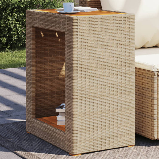 vidaXL Garden Side Table with Wooden Top Beige 60x40x75 cm Poly Rattan