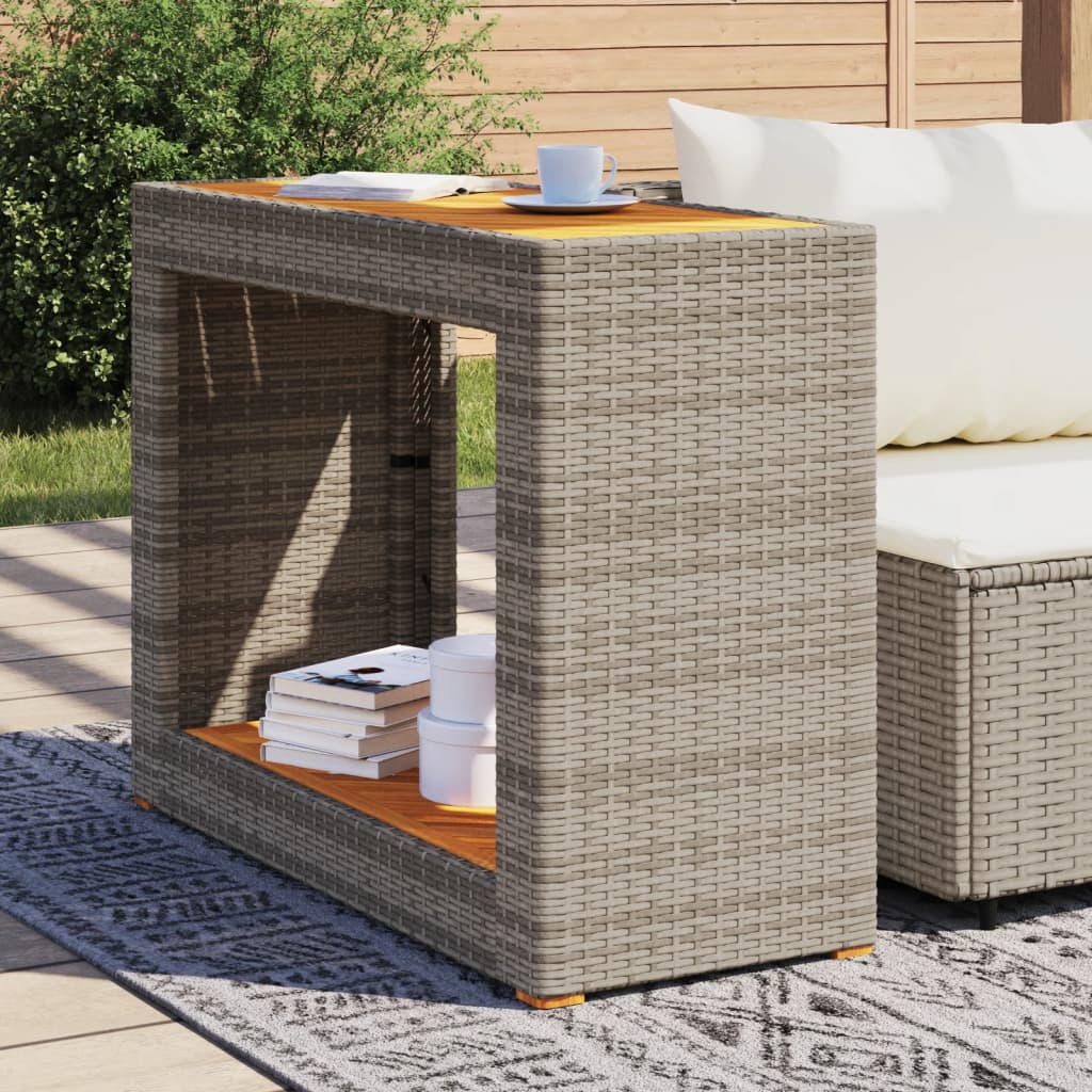 vidaXL Garden Side Table with Wooden Top Grey 100x40x75 cm Poly Rattan