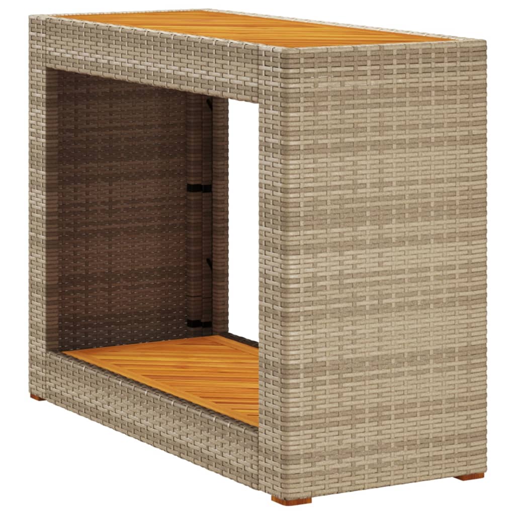 vidaXL Garden Side Table with Wooden Top Beige 100x40x75 cm Poly Rattan