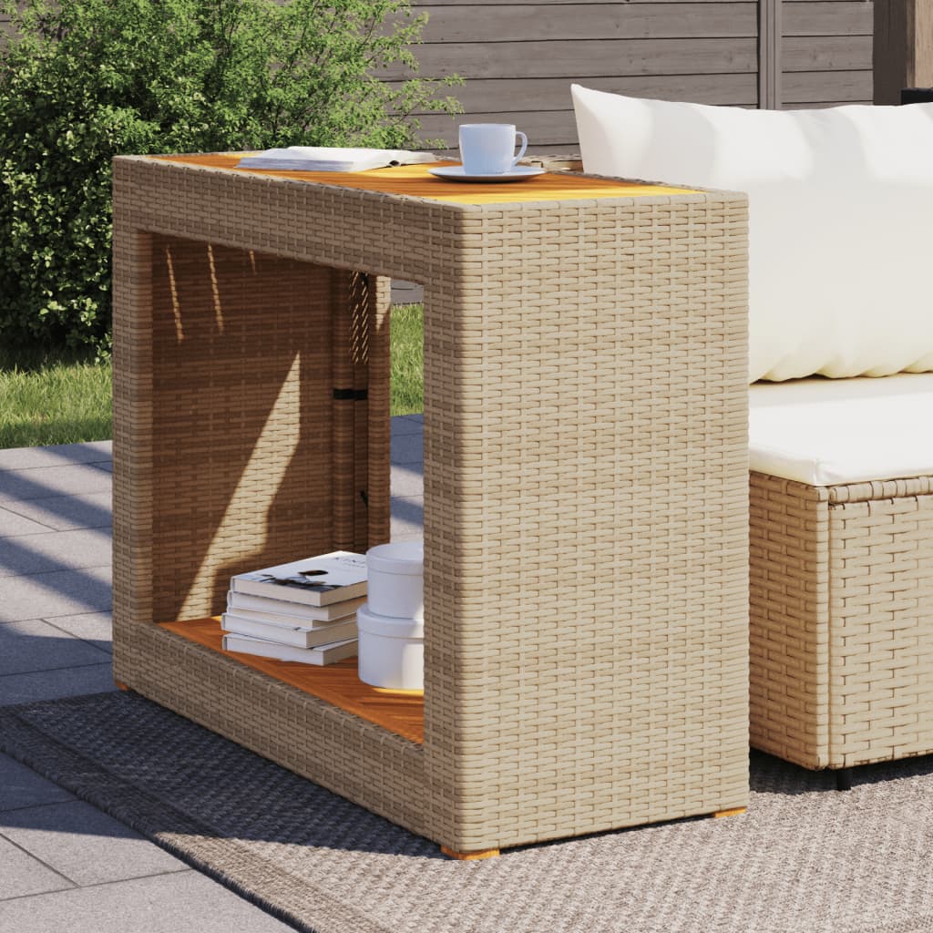 vidaXL Garden Side Table with Wooden Top Beige 100x40x75 cm Poly Rattan