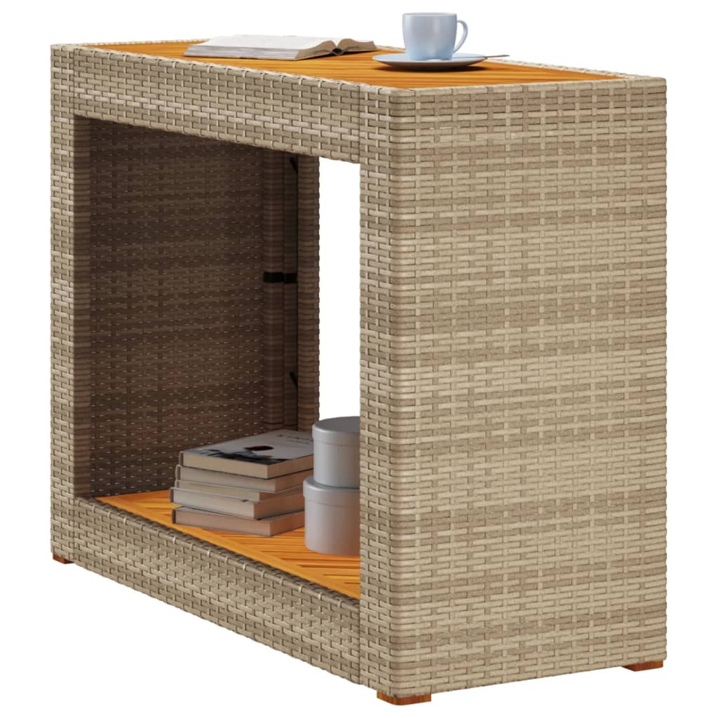 vidaXL Garden Side Table with Wooden Top Beige 100x40x75 cm Poly Rattan