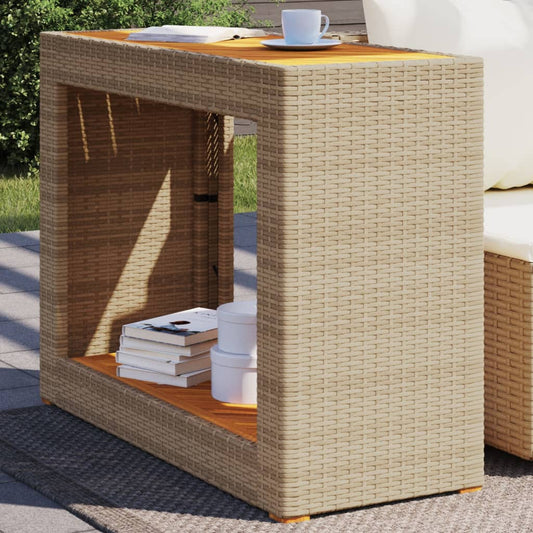 Garden Side Table with Wooden Top Beige 100x40x75cm Poly Rattan