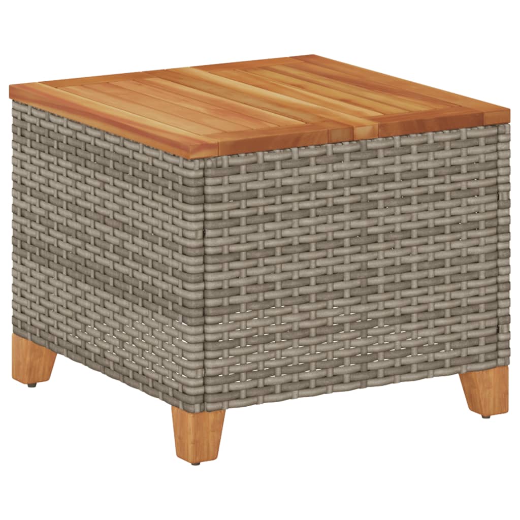 vidaXL Garden Table Grey 45x45x37 cm Poly Rattan Acacia Wood