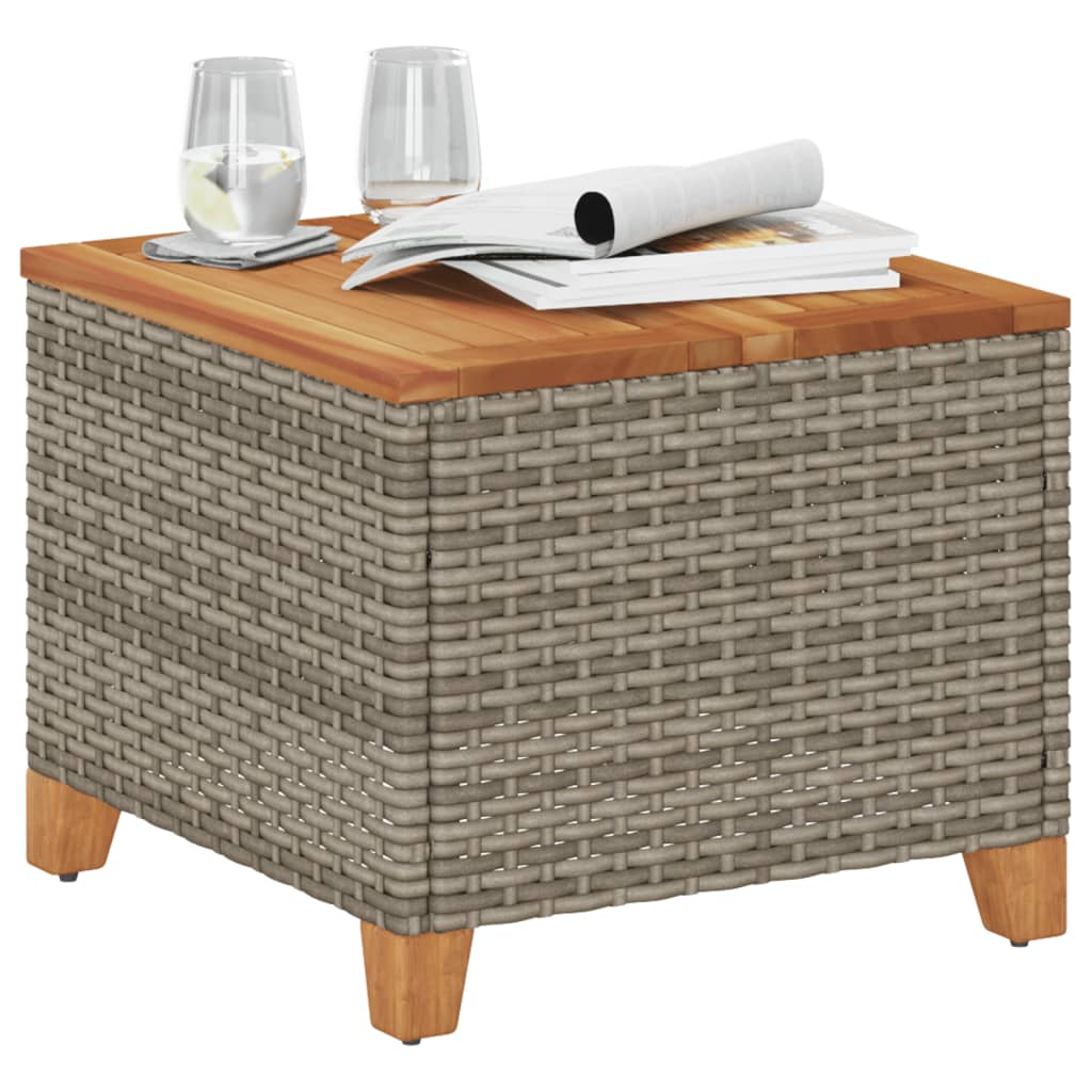 vidaXL Garden Table Grey 45x45x37 cm Poly Rattan Acacia Wood