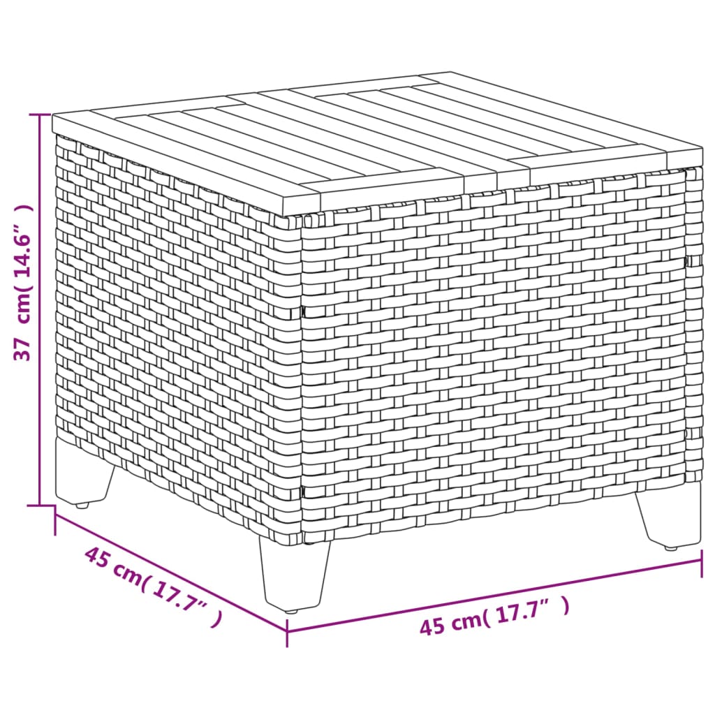 vidaXL Garden Table Grey 45x45x37 cm Poly Rattan Acacia Wood