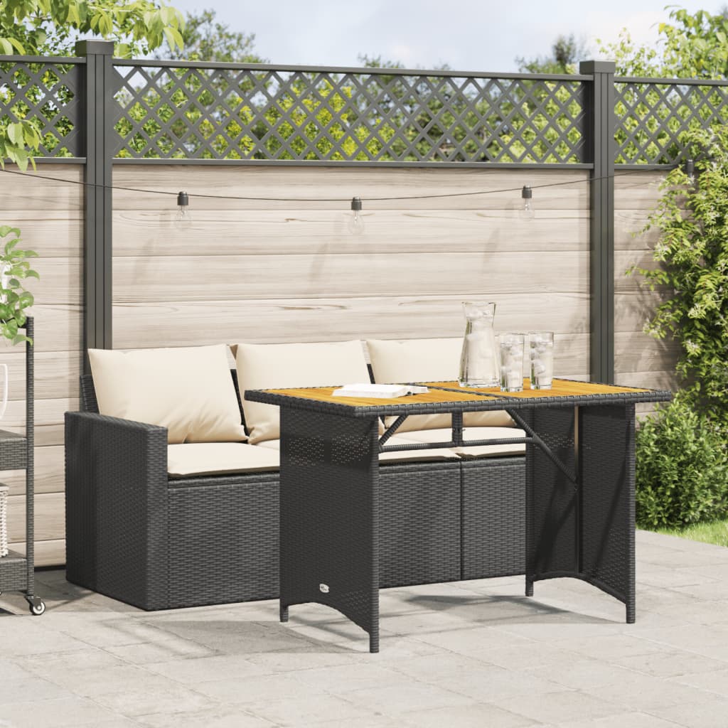 vidaXL 2 Piece Garden Dining Set with Cushions Black Poly Rattan