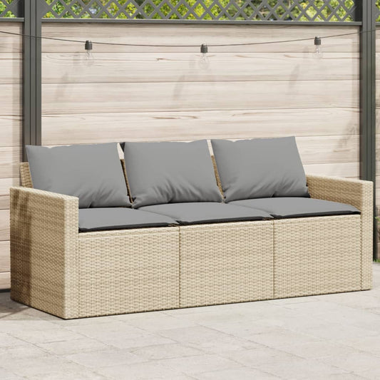 vidaXL Garden Sofa with Cushions 3-Seater Beige Poly Rattan