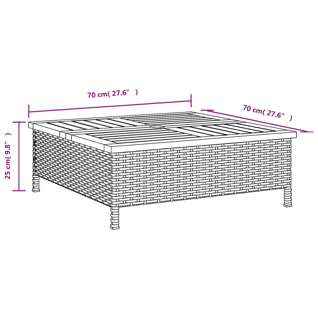 vidaXL Parasol Base Cover Grey 70x70x25 cm Poly Rattan and Acacia