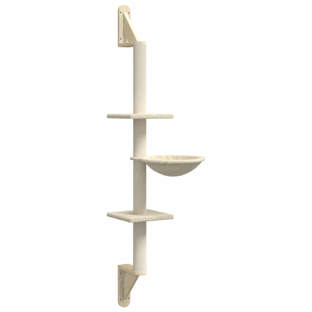 Wall-mounted Cat Tree with Scratching Post Cream 142.5 cm