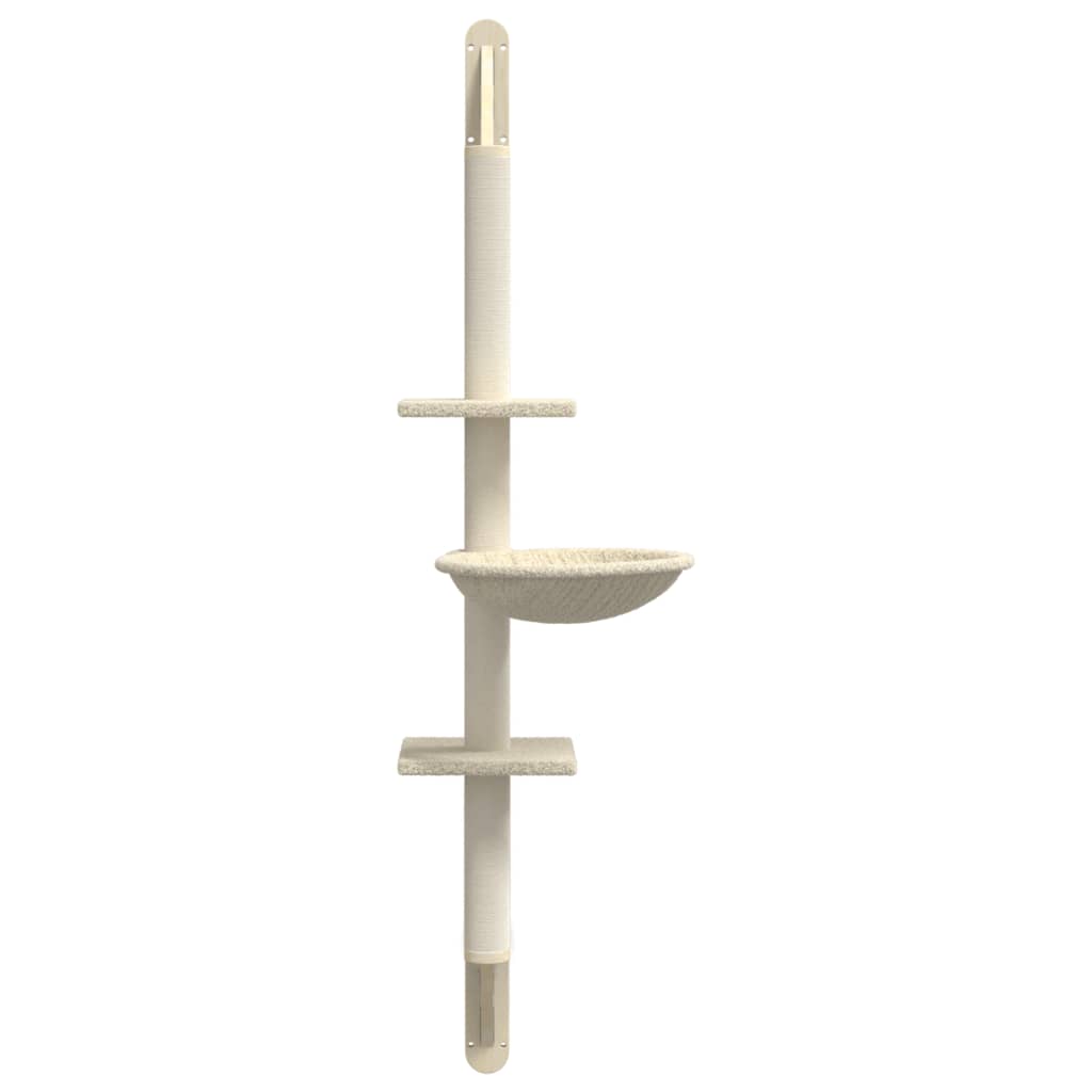 Wall-mounted Cat Tree with Scratching Post Cream 142.5 cm