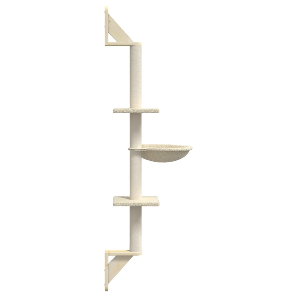 Wall-mounted Cat Tree with Scratching Post Cream 142.5 cm