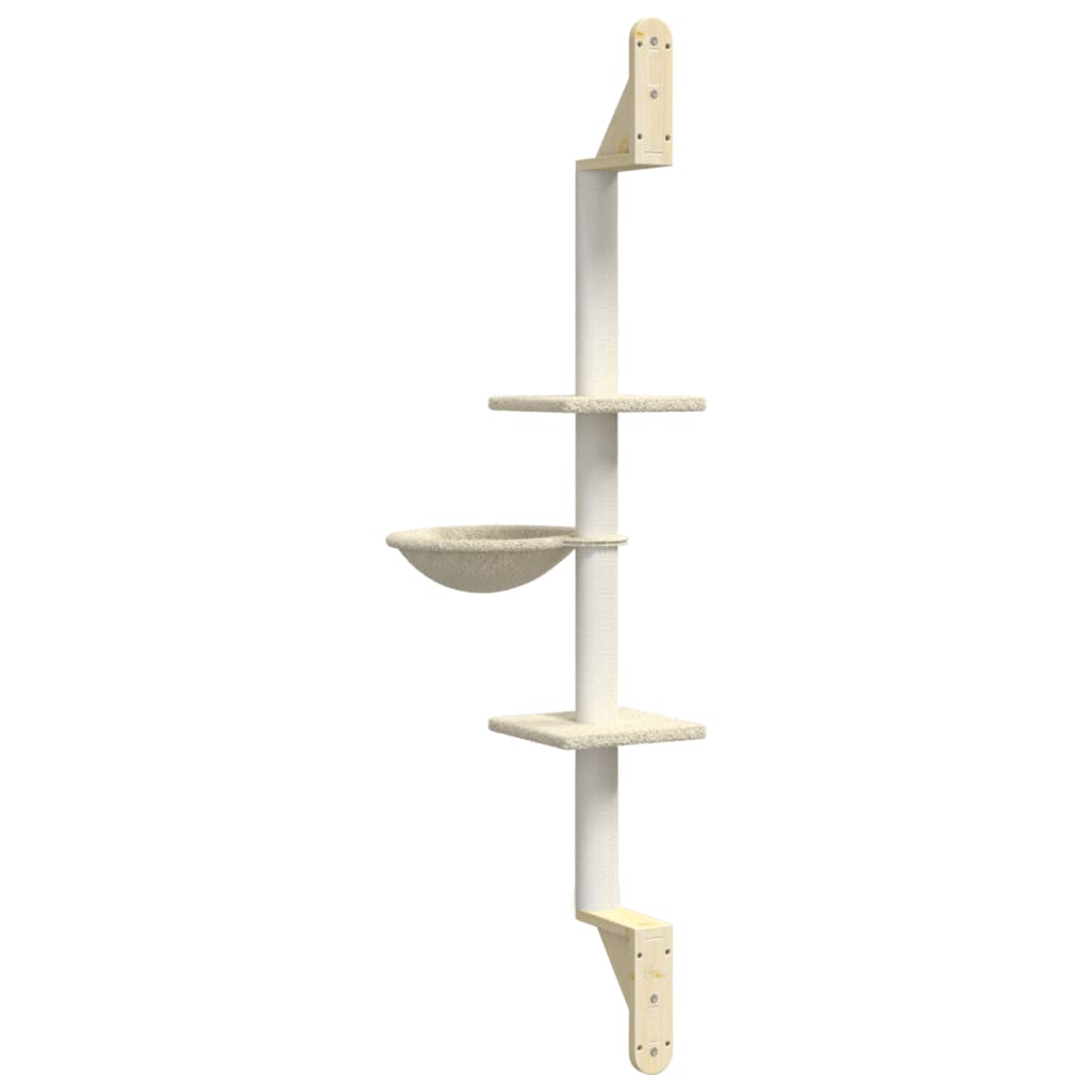 Wall-mounted Cat Tree with Scratching Post Cream 142.5 cm