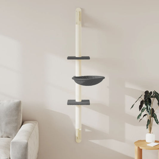 Wall-mounted Cat Tree with Scratching Post Dark Grey 142.5 cm