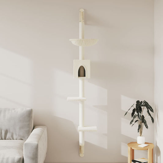 Wall-mounted Cat Tree with Scratching Post Cream 187 cm