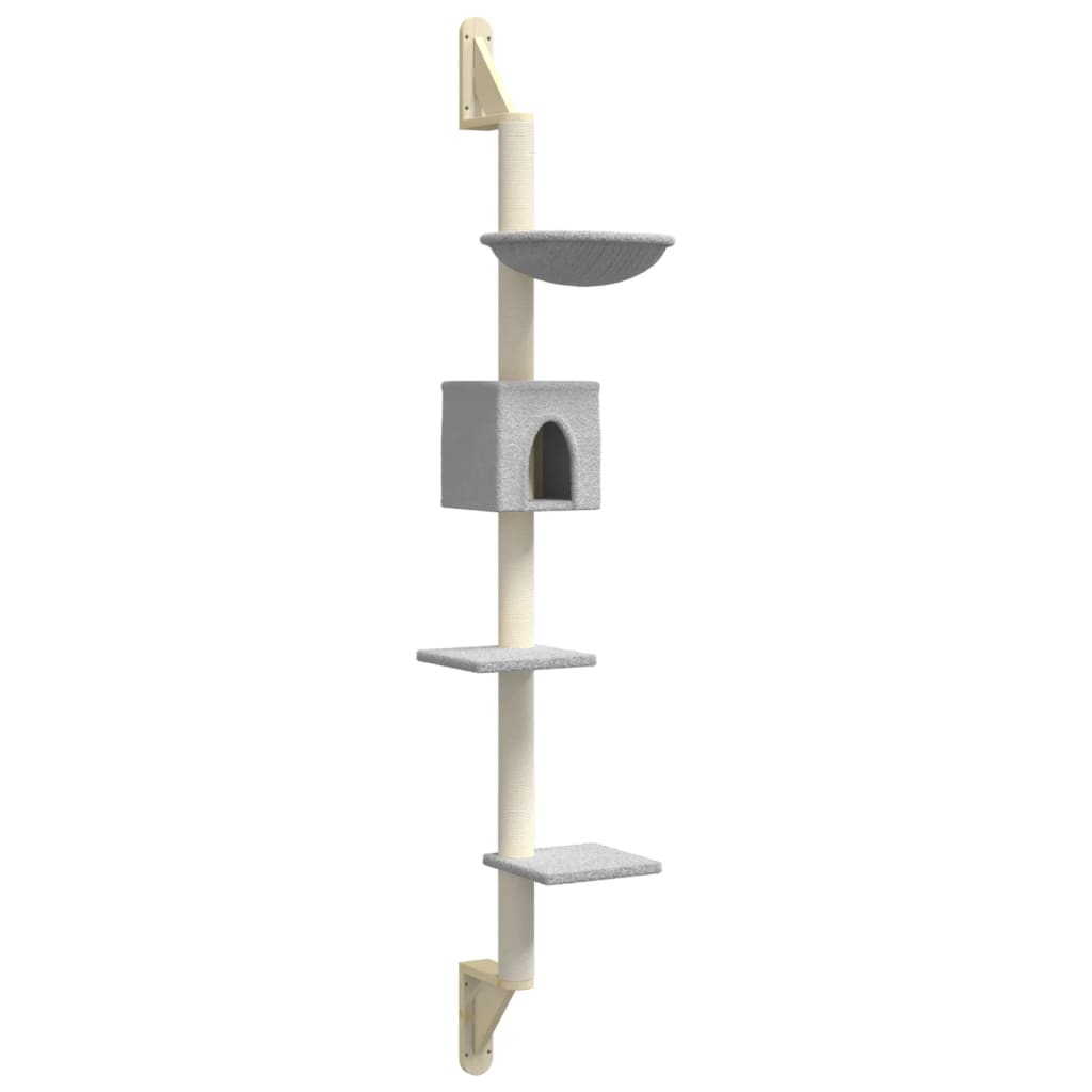 Wall-mounted Cat Tree with Scratching Post Light Grey 187 cm