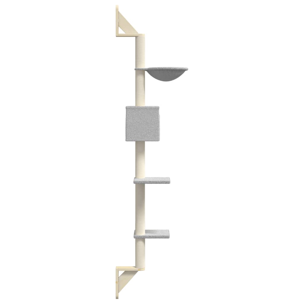 Wall-mounted Cat Tree with Scratching Post Light Grey 187 cm