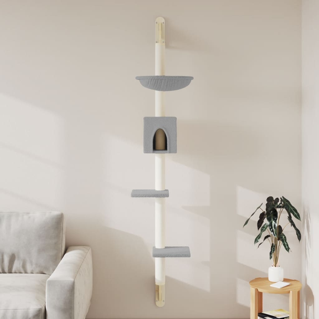 Wall-mounted Cat Tree with Scratching Post Light Grey 187 cm