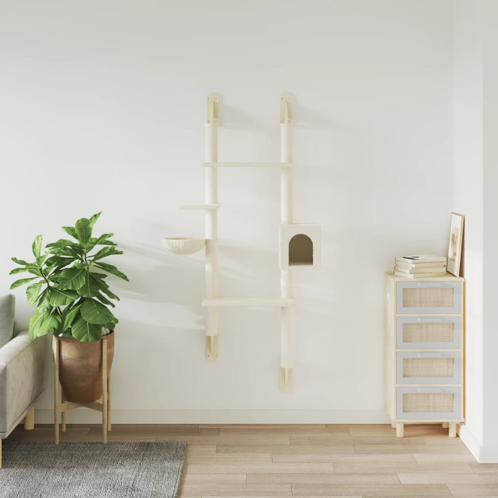 Wall-mounted Cat Tree with Scratching Post Cream 180 cm