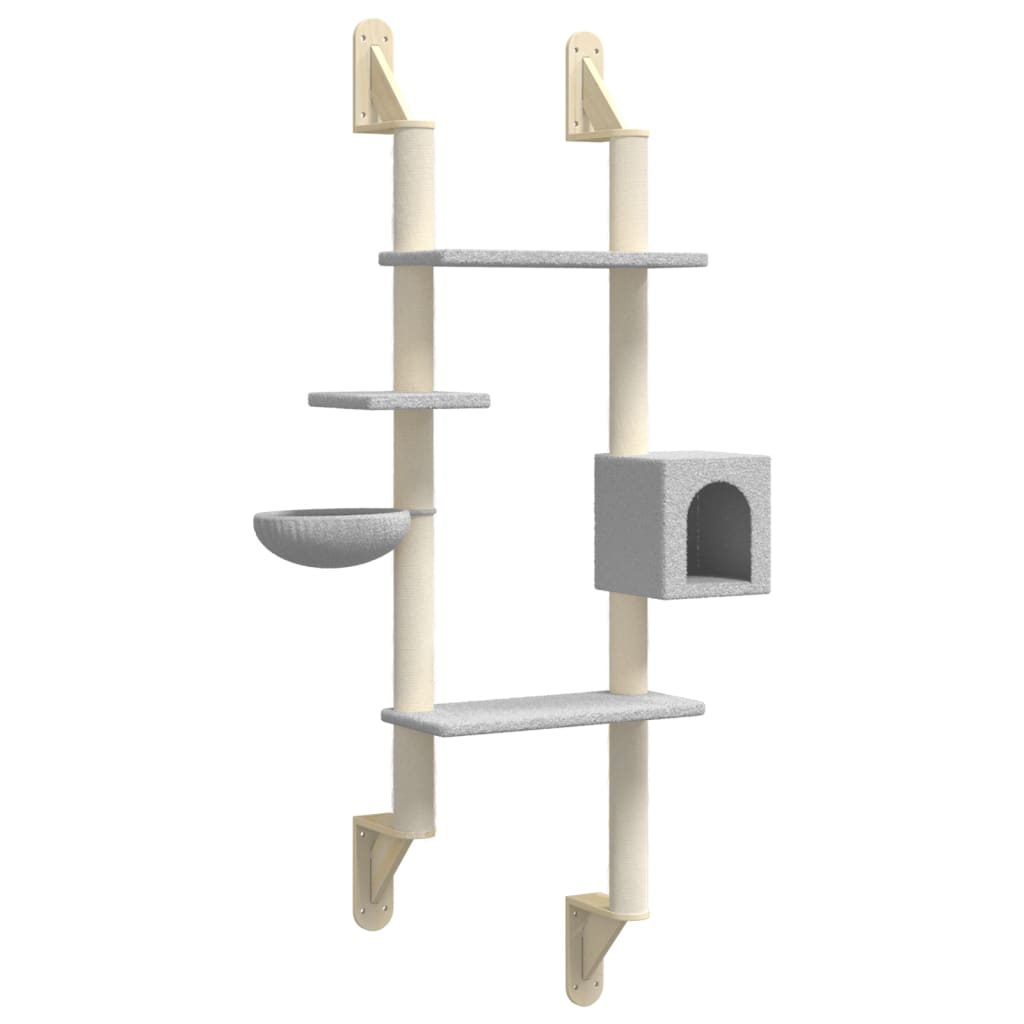 vidaXL Wall-mounted Cat Tree with Scratching Post Light Grey 180 cm
