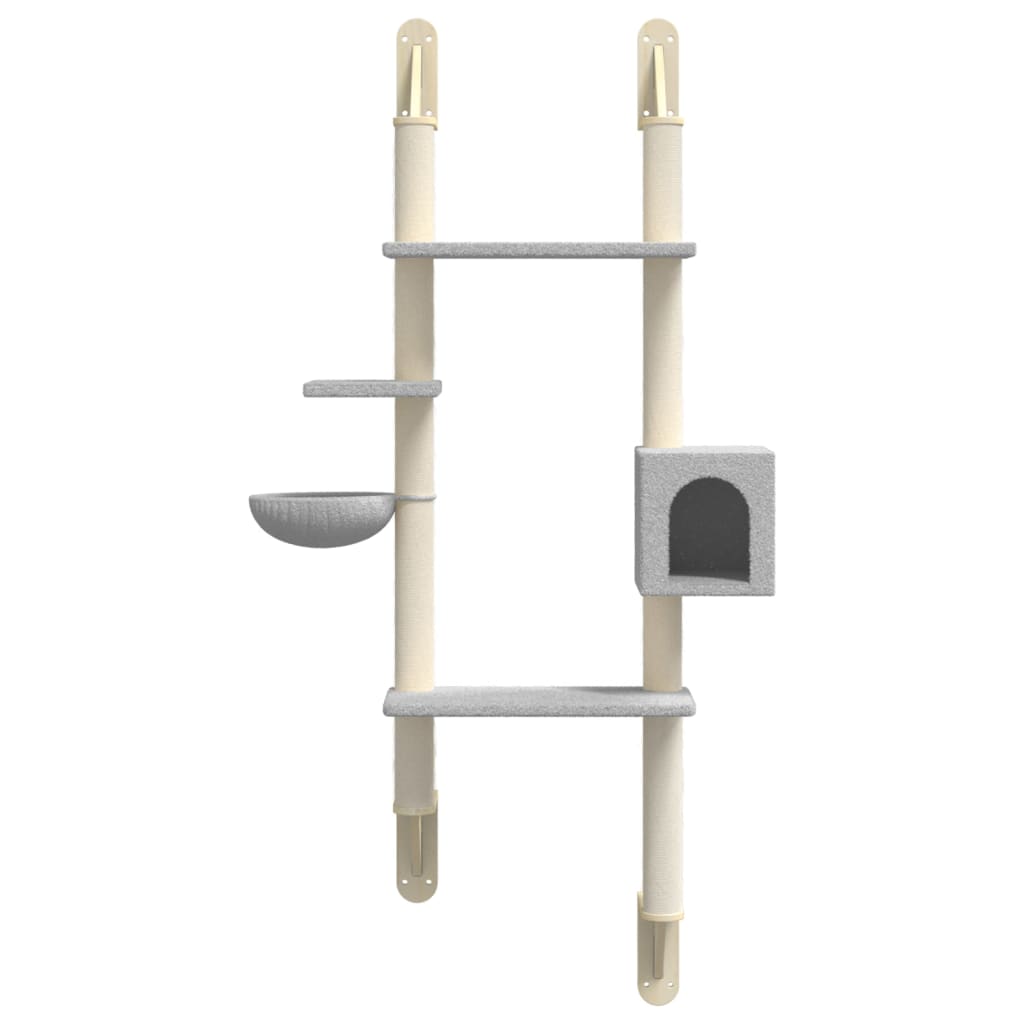vidaXL Wall-mounted Cat Tree with Scratching Post Light Grey 180 cm