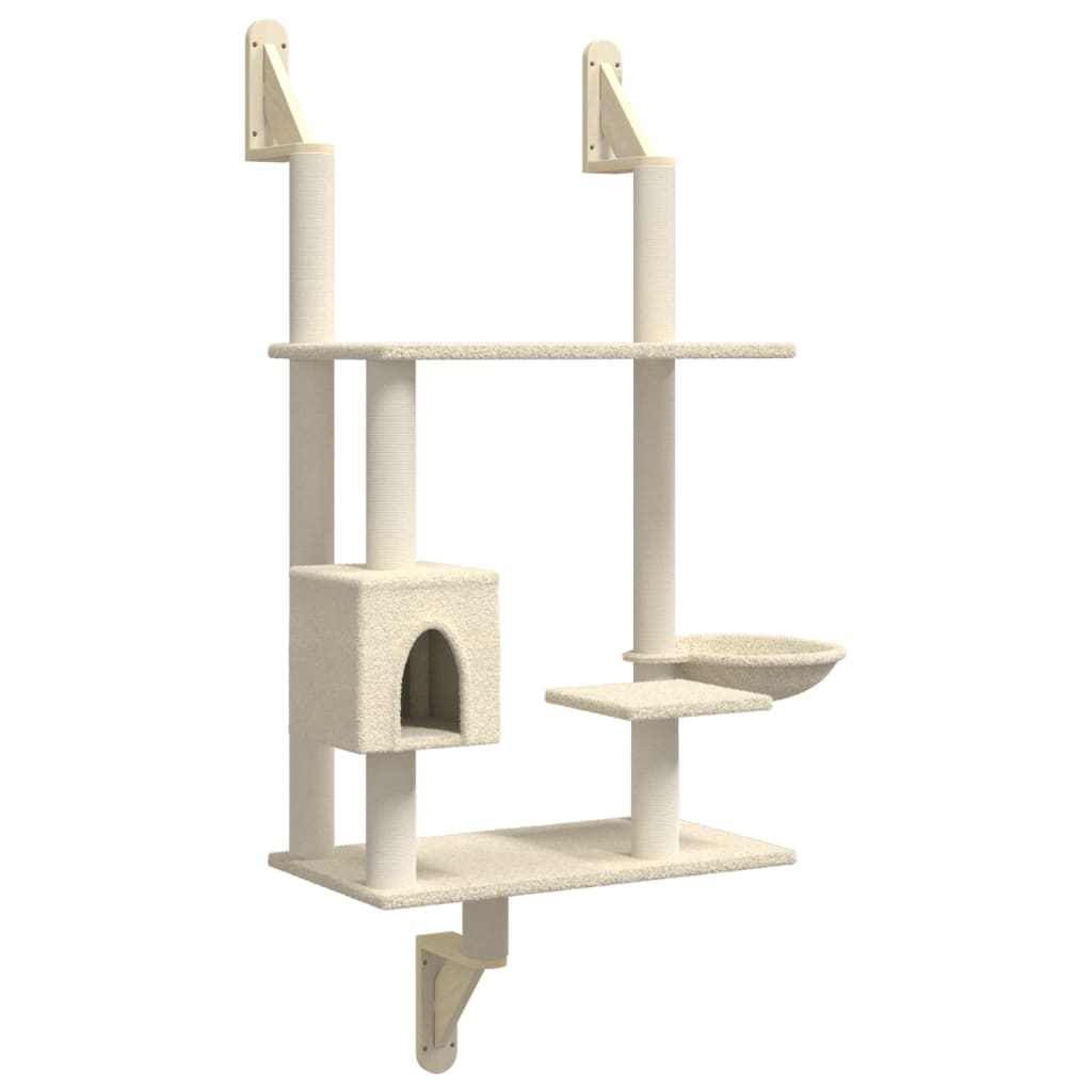 vidaXL Wall-mounted Cat Tree with Scratching Post Cream 153 cm