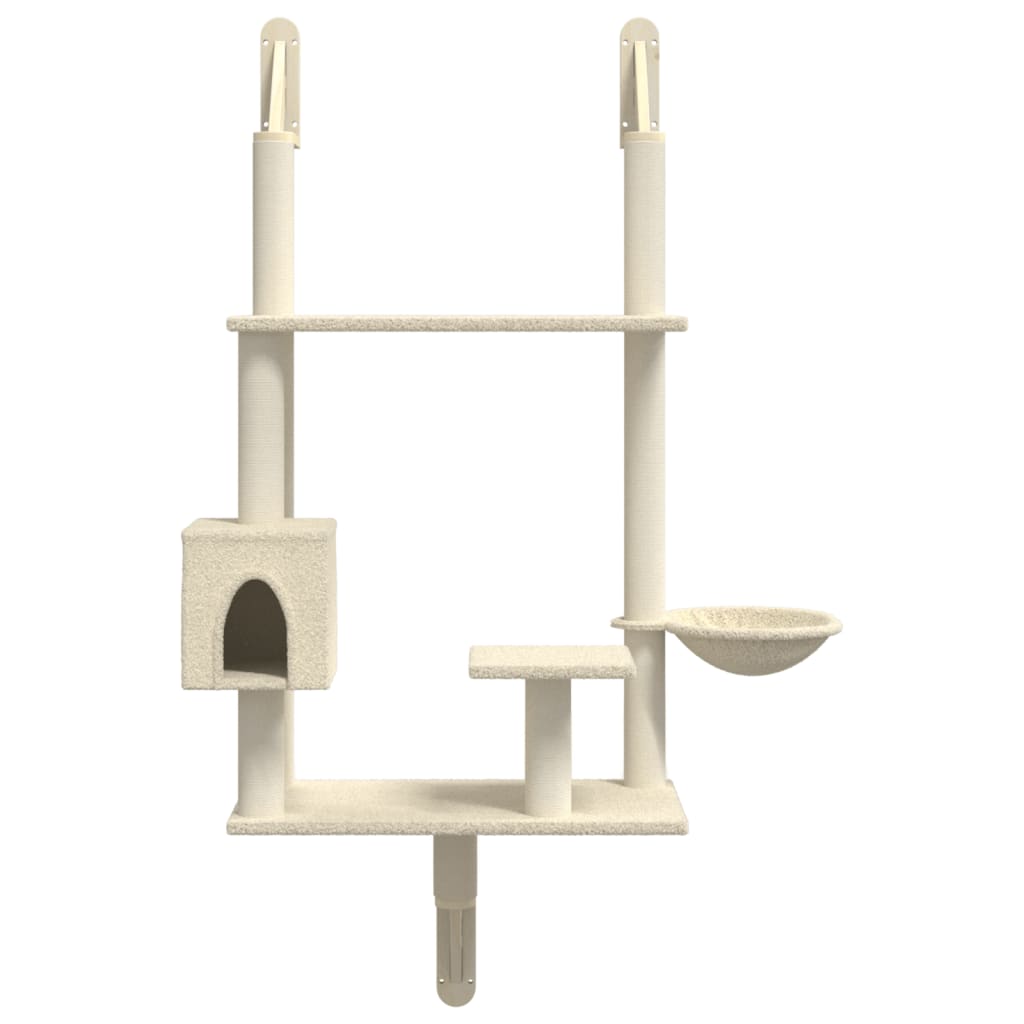 vidaXL Wall-mounted Cat Tree with Scratching Post Cream 153 cm