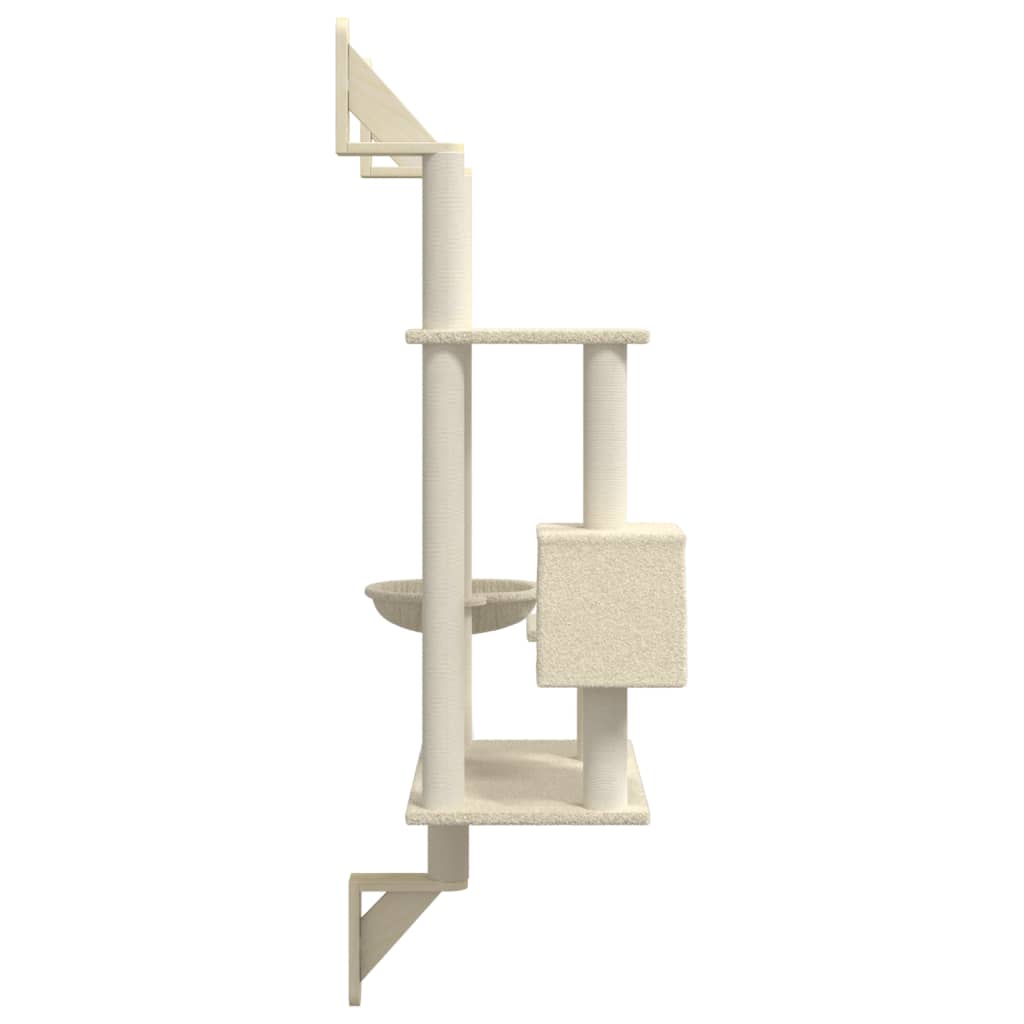 vidaXL Wall-mounted Cat Tree with Scratching Post Cream 153 cm