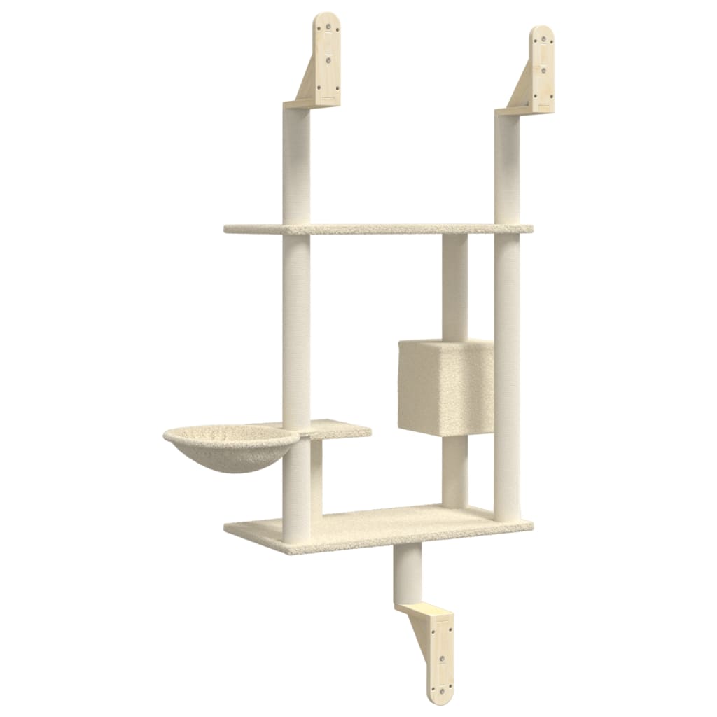 vidaXL Wall-mounted Cat Tree with Scratching Post Cream 153 cm