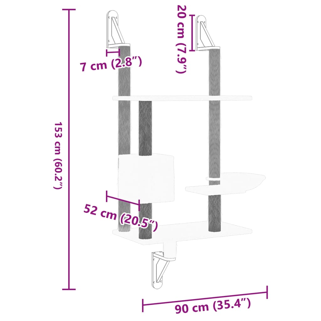 vidaXL Wall-mounted Cat Tree with Scratching Post Cream 153 cm