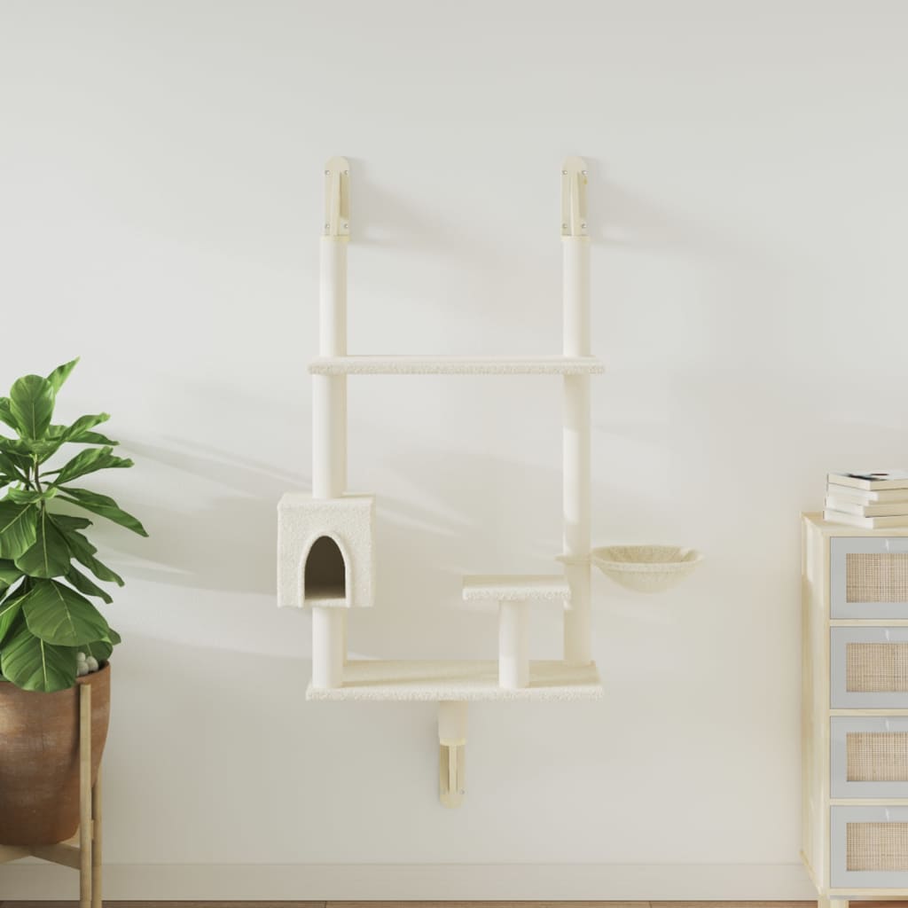 vidaXL Wall-mounted Cat Tree with Scratching Post Cream 153 cm