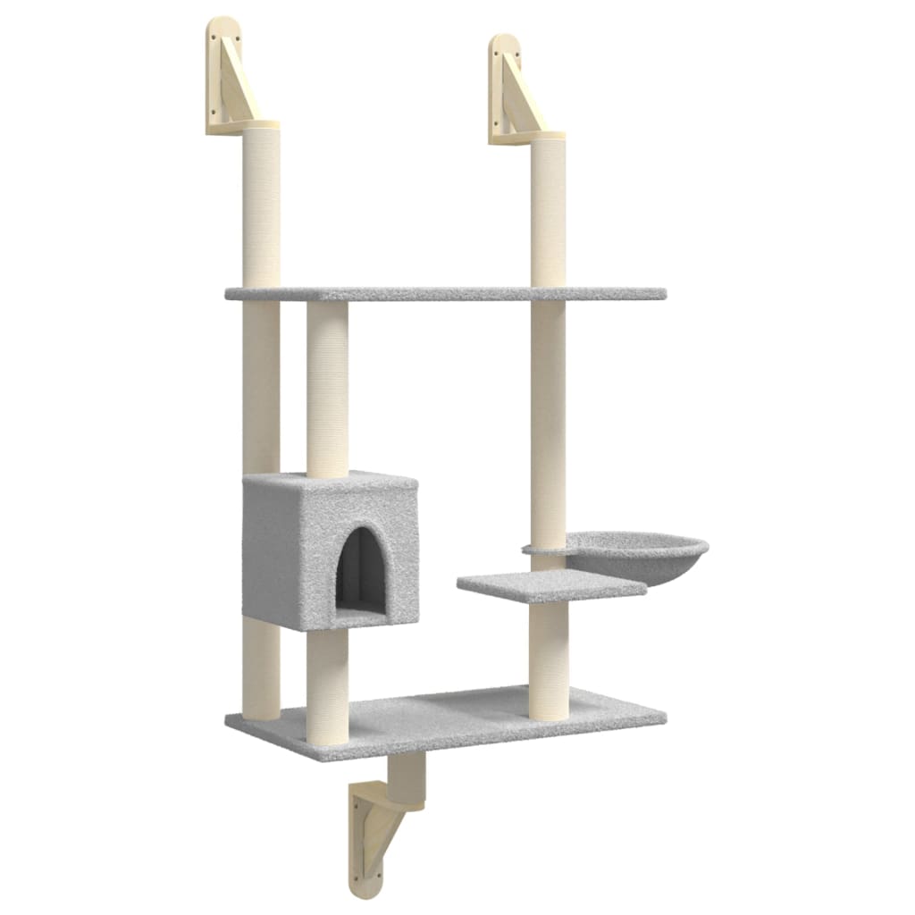 vidaXL Wall-mounted Cat Tree with Scratching Post Light Grey 153 cm