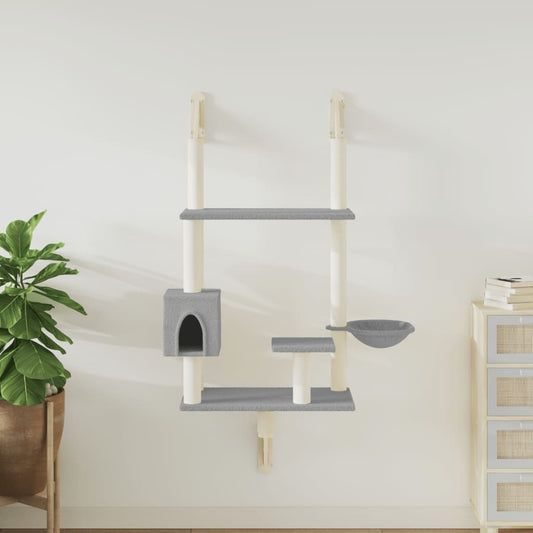 vidaXL Wall-mounted Cat Tree with Scratching Post Light Grey 153 cm