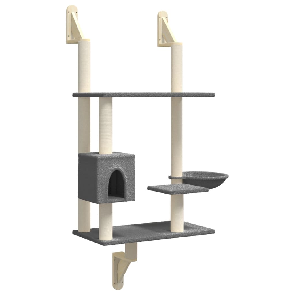 vidaXL Wall-mounted Cat Tree with Scratching Post Dark Grey 153 cm