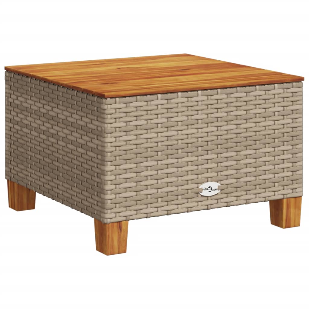 vidaXL Garden Table Beige 55x55x36 cm Poly Rattan Acacia Wood