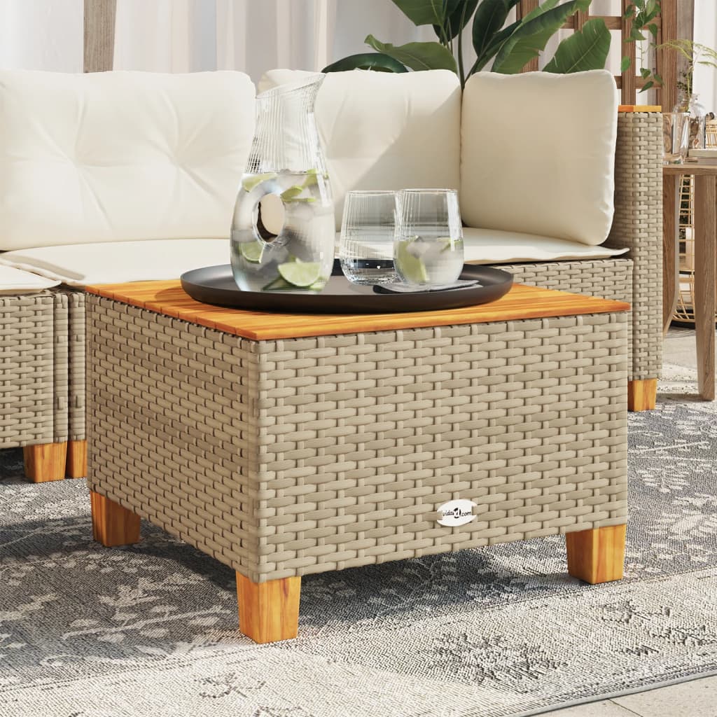 vidaXL Garden Table Beige 55x55x36 cm Poly Rattan Acacia Wood