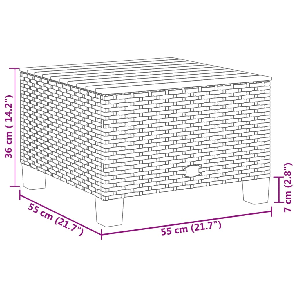 vidaXL Garden Table Beige 55x55x36 cm Poly Rattan Acacia Wood