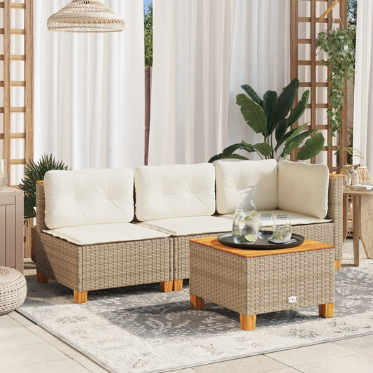 vidaXL Garden Table Beige 55x55x36 cm Poly Rattan Acacia Wood