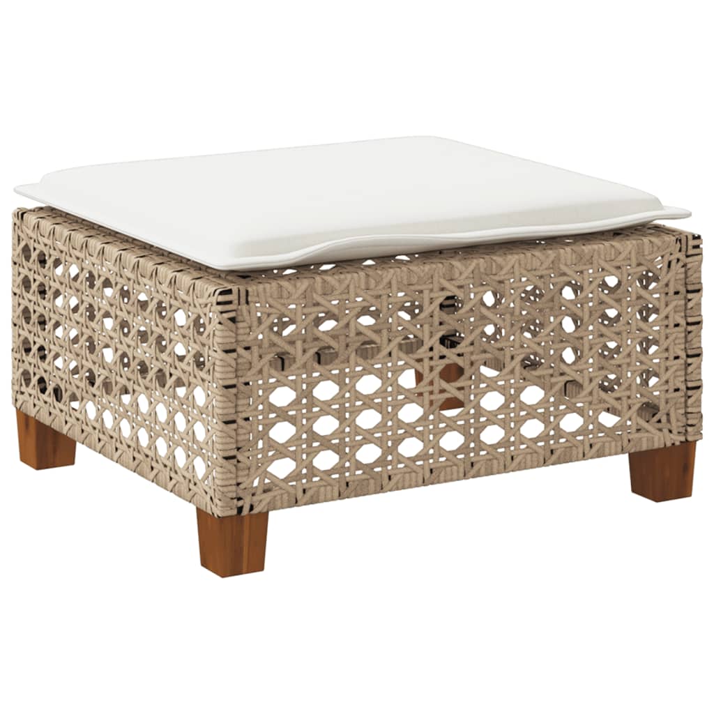 vidaXL Garden Stool with Cushion Beige 63.5x56x32 cm Poly Rattan