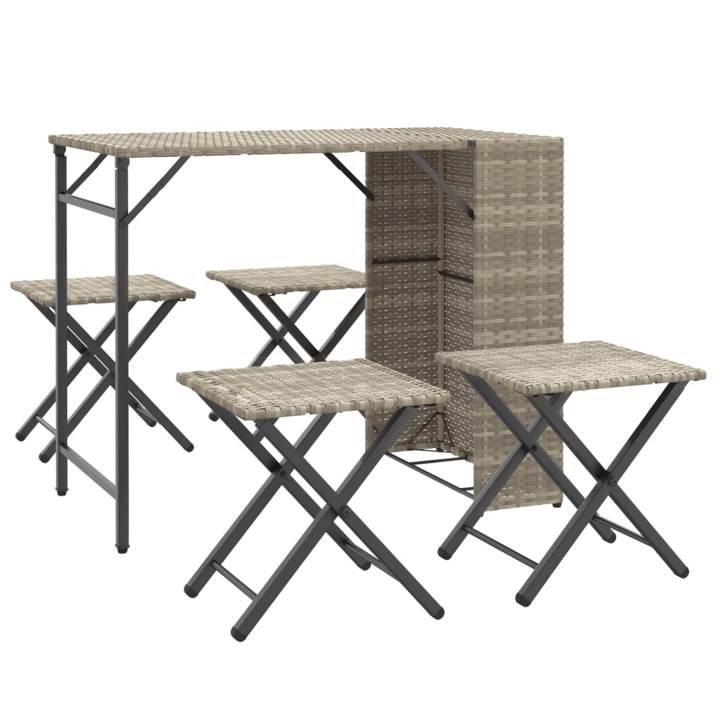 vidaXL 5 Piece Garden Dining Set Foldable Light Grey Poly Rattan