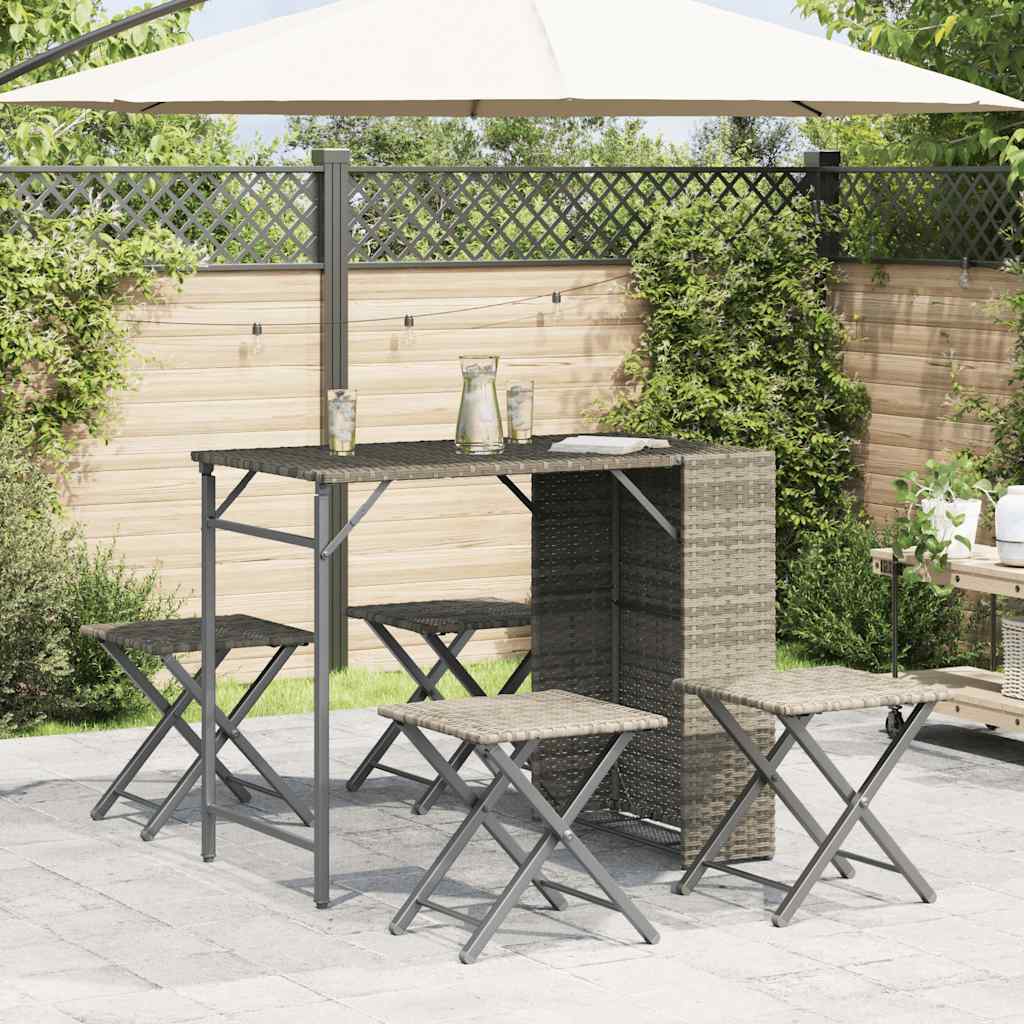 vidaXL 5 Piece Garden Dining Set Foldable Light Grey Poly Rattan