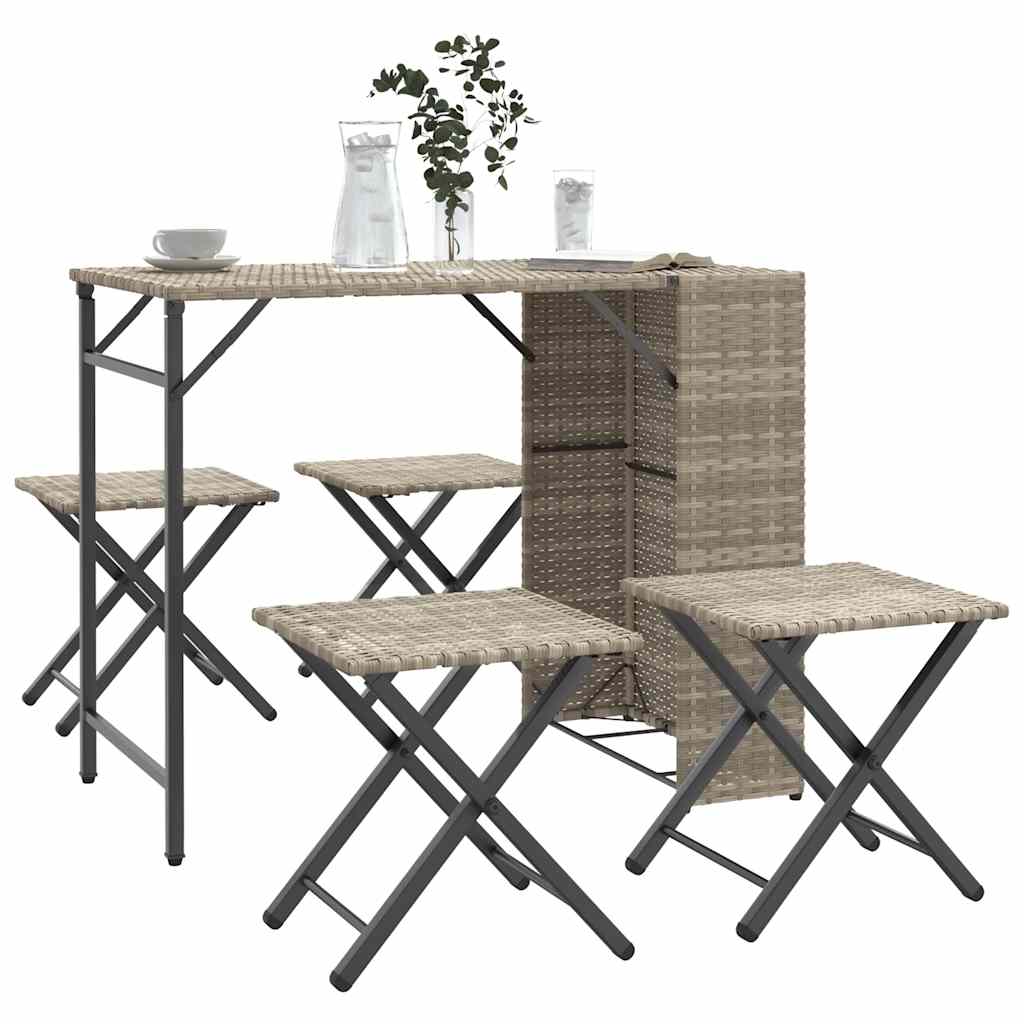 vidaXL 5 Piece Garden Dining Set Foldable Light Grey Poly Rattan